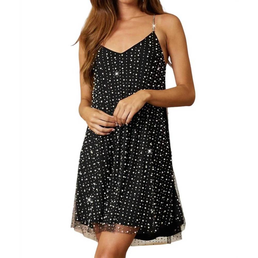 NEW ENDLESS BLU. cross back pearl mini dress in black